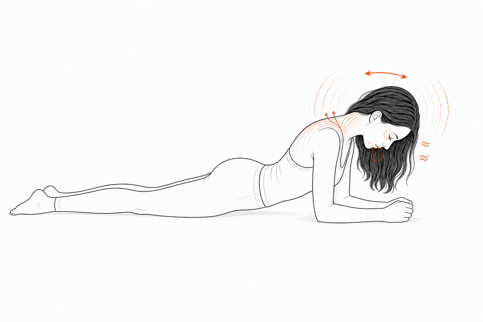 Minimal line anatomy illustration for Neck Ring-Down: Jaw, Tongue, Eyes.