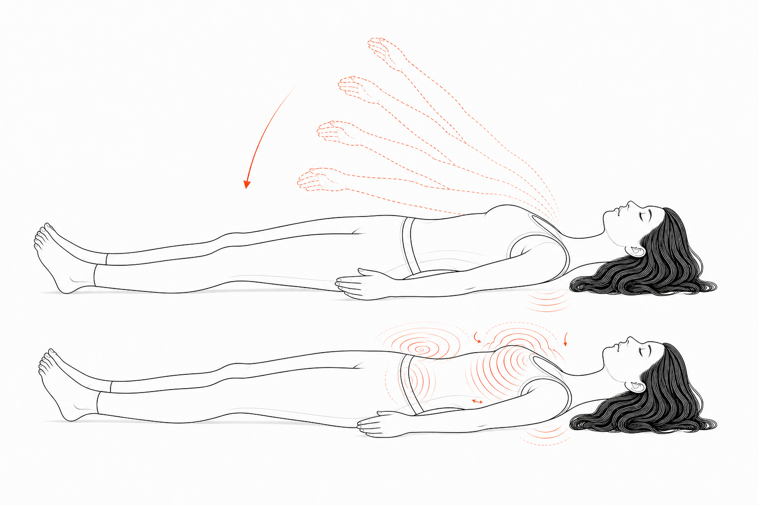 Minimal line anatomy illustration for Arm-Drop Overshoot Settle.